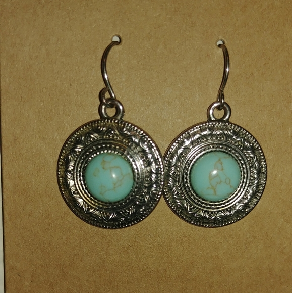 Silver Turquoise Style Dangle Earrings - Picture 4 of 5